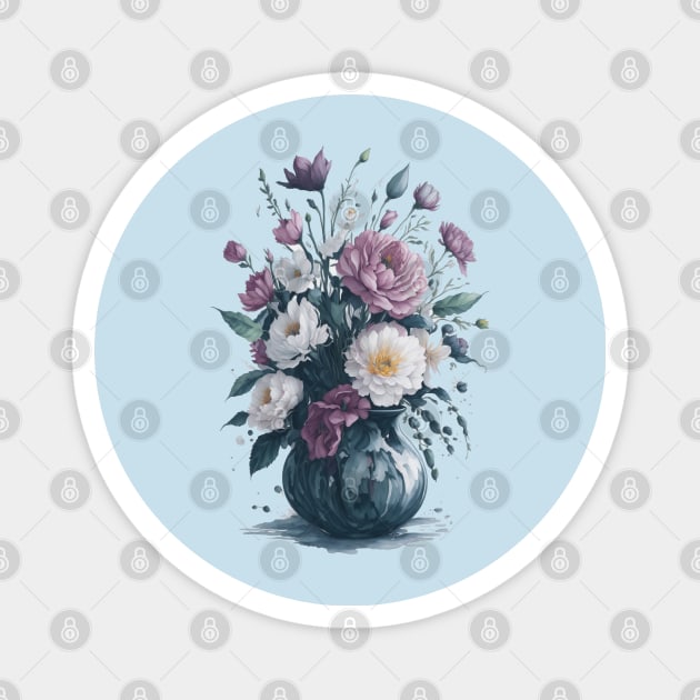 Vase of Flowers | Scattered Watercolor in Pastel Colors Magnet by General Corner